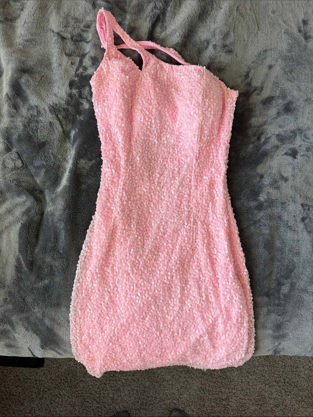 Sequin One-Shoulder Pink Mini Dress